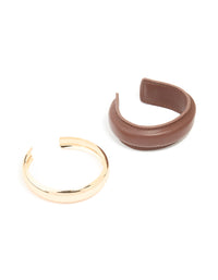 Brown PU Leather & Gold Wrist Cuffs Pack - link has visual effect only