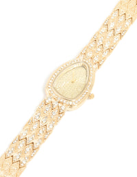 Gold Diamante Statement Watch - link has visual effect only