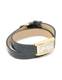 Gold PU Black Leather Snakeskin Vintage Watch - link has visual effect only