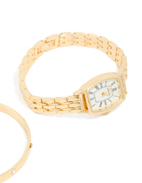 Gold Diamante Roman Numeral Watch & Wrist Cuff Set - link has visual effect only