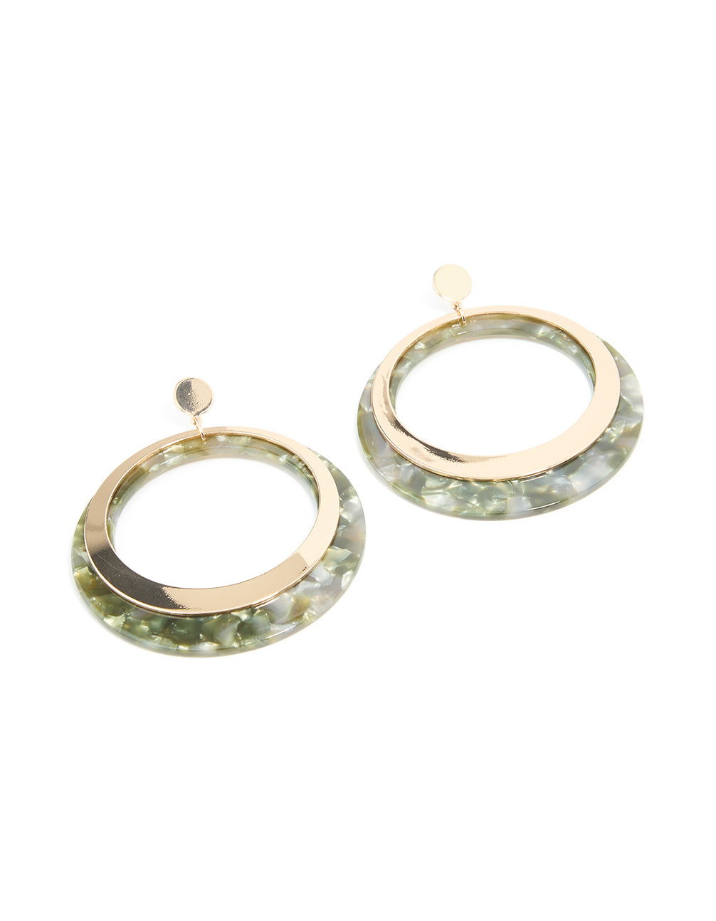 Gold Olive Green Shell Effect Drop Earrings
