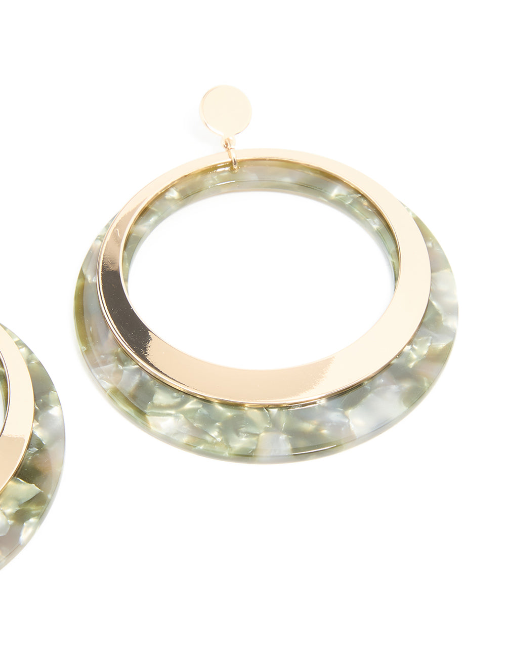 Gold Olive Green Shell Effect Drop Earrings