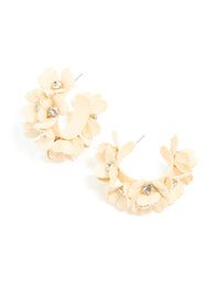 Cream Coated Metal Multi-Flower Hoop Earrings - link has visual effect only