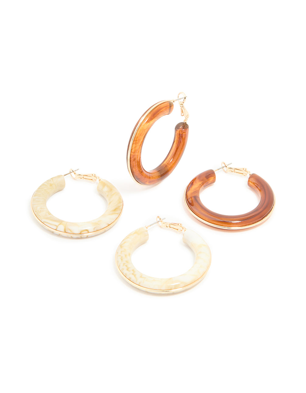 White & Brown Acrylic Hoop Earrings Pack