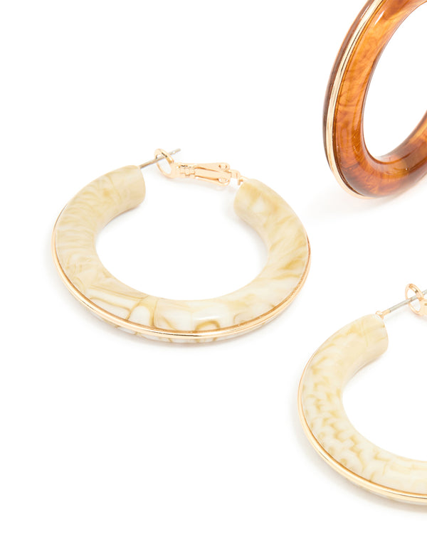 White & Brown Acrylic Hoop Earrings Pack