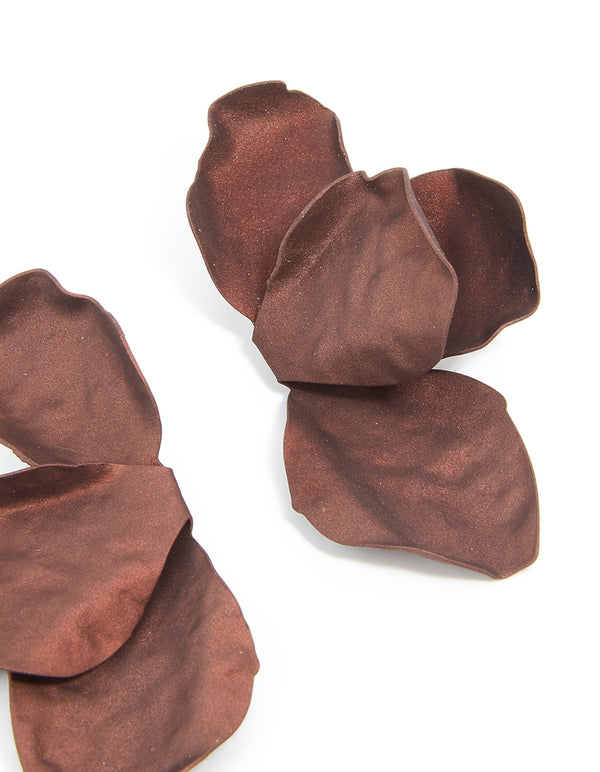 Brown Coated Metal Flower Petal Drop Earrings
