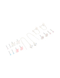 Silver Diamante & Butterfly Stud aEarrings 8-Pack - link has visual effect only
