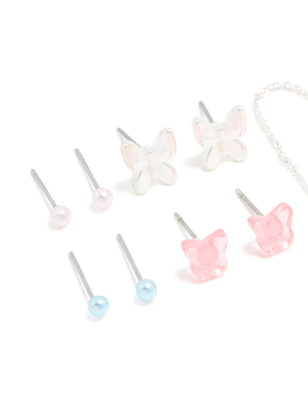 Silver Diamante & Butterfly Stud aEarrings 8-Pack