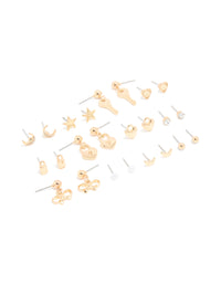 Gold Heart Locket & Star Earrings 12-Pack - link has visual effect only