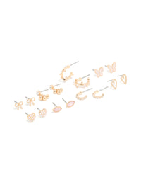 Gold Pearl & Diamante Vine Heart Stud Earrings 8-Pack - link has visual effect only
