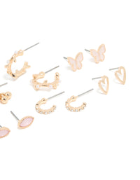 Gold Pearl & Diamante Vine Heart Stud Earrings 8-Pack - link has visual effect only