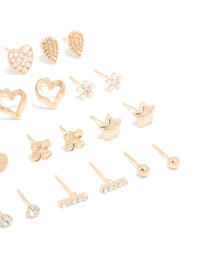 Gold Pearl Heart & Bow Earrings 12-Pack - link has visual effect only