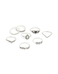 Antique Silver Diamante Signet Rings 8-Pack - link has visual effect only