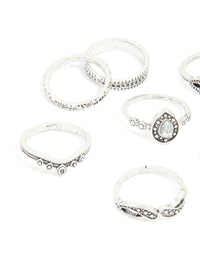 Antique Silver Diamante Signet Rings 8-Pack - link has visual effect only