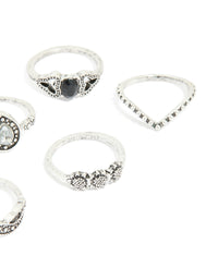 Antique Silver Diamante Signet Rings 8-Pack - link has visual effect only