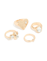 Gold Diamante Hammered Heart Mixed Rings 4-Pack - link has visual effect only