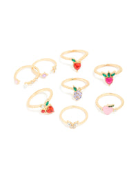 Gold Diamante Mixed Fruit Rings 8-Pack - link has visual effect only
