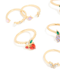 Gold Diamante Mixed Fruit Rings 8-Pack - link has visual effect only