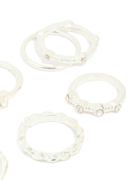 Silver Diamante Textured Rings 8-Pack - link has visual effect only