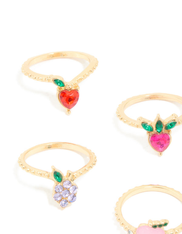 Gold Diamante Mixed Fruit Rings 8-Pack