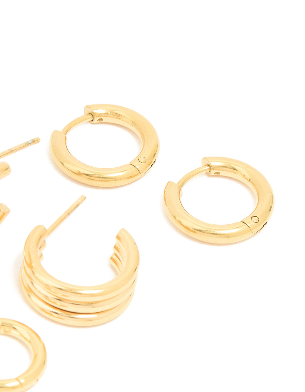 Waterproof Gold Plated Stainless Steel Thin Textured Earrings 3-Pack