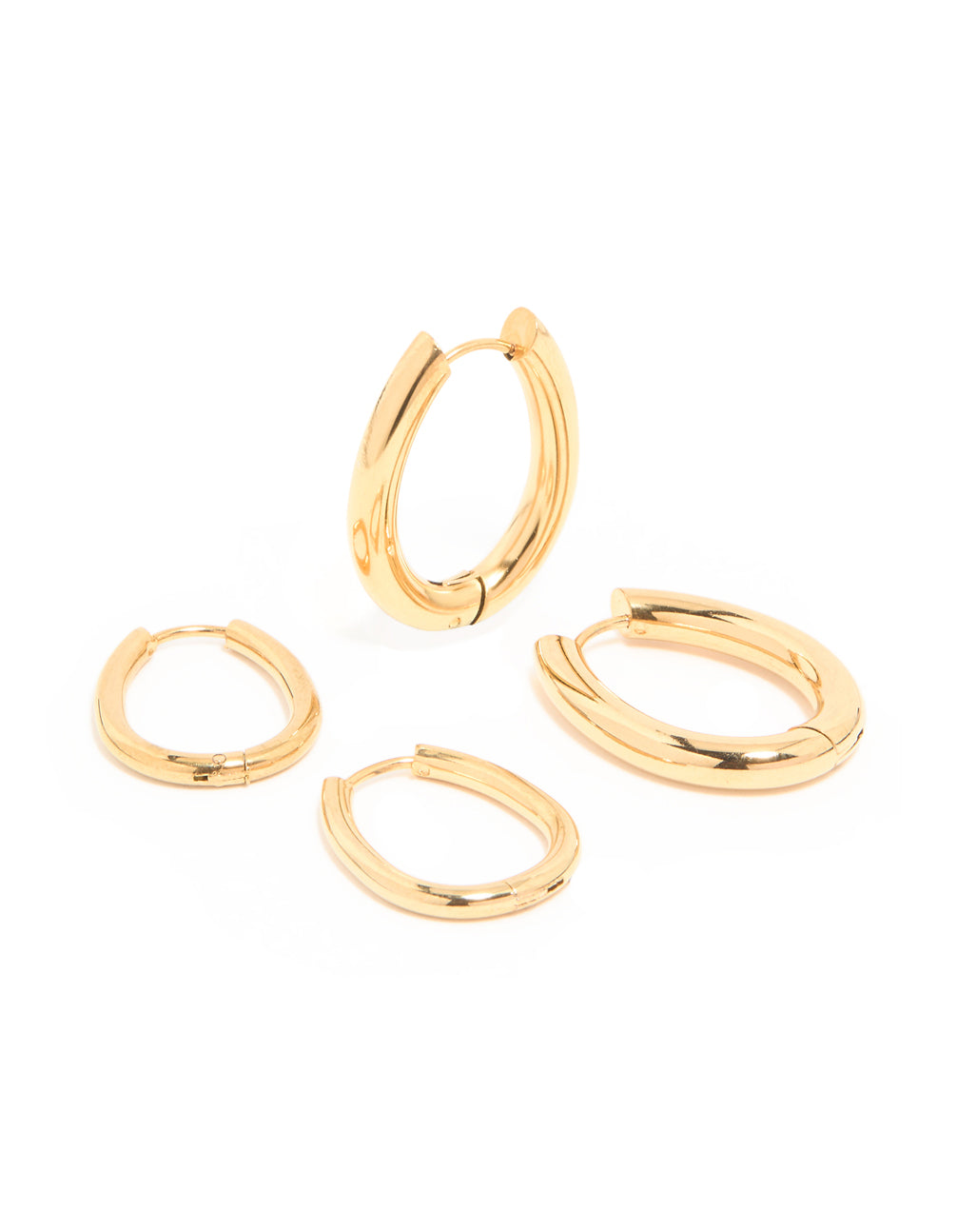 Waterproof Gold Plated Stainless Steel Oval Tube Hoop Earrings 2-Pack