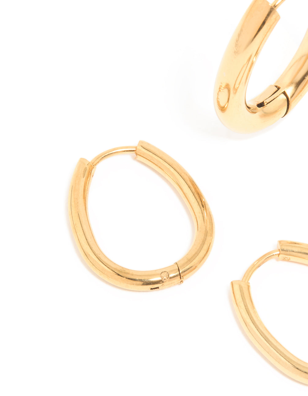 Waterproof Gold Plated Stainless Steel Oval Tube Hoop Earrings 2-Pack