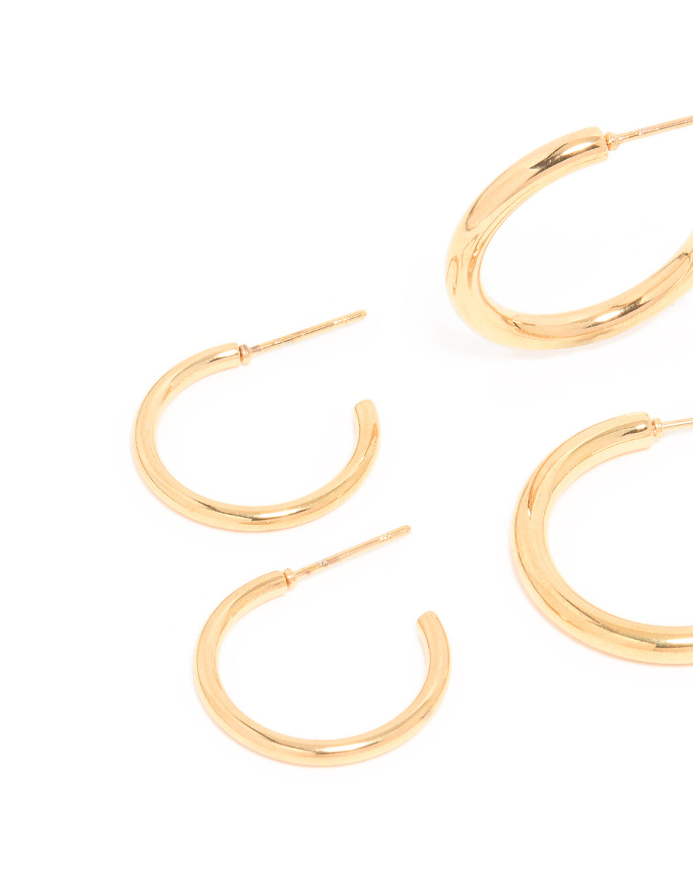 Waterproof Gold Plated Stainless Steel Smooth & Twisted Hoop Earrings 3-Pack