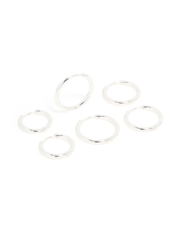Waterproof Stainless Steel Thin Hoop Clicker Earrings 3-Pack