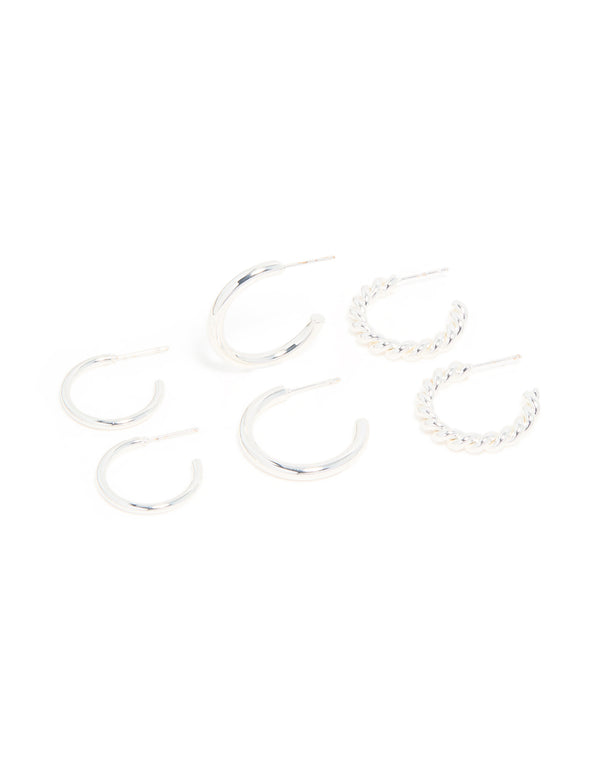 Waterproof Stainless Steel Bubble & Smooth Hoop Earrings 3-Pack