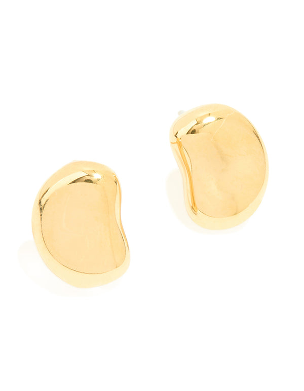 Waterproof Gold Plated Stainless Steel  Pebble Stud Earrings