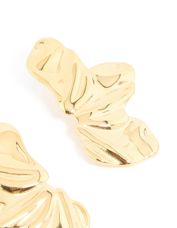 Waterproof Gold Plated Stainless Steel Molten Petal Stud Earrings