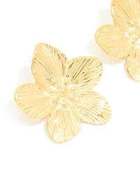 Waterproof Gold Plated Stainless Steel Textured Flower Stud Earrings - link has visual effect only