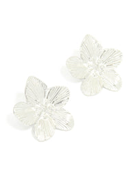 Waterproof Stainless Steel Textured Flower Stud Earrings - link has visual effect only