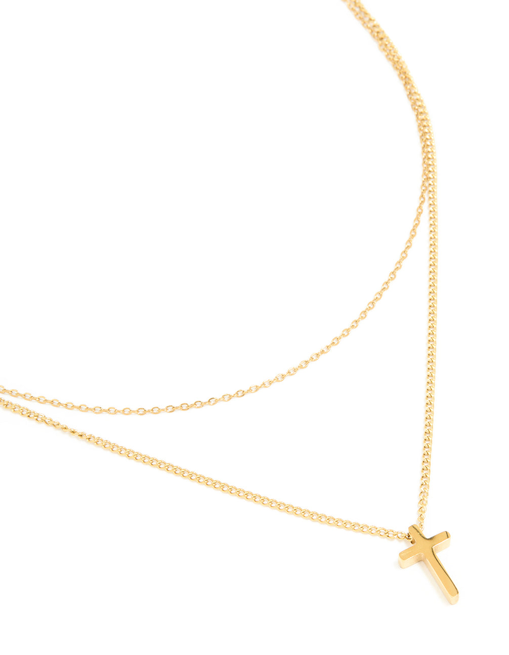 Waterproof Gold Plated Stainless Steel Cross & Chain Layered Necklace