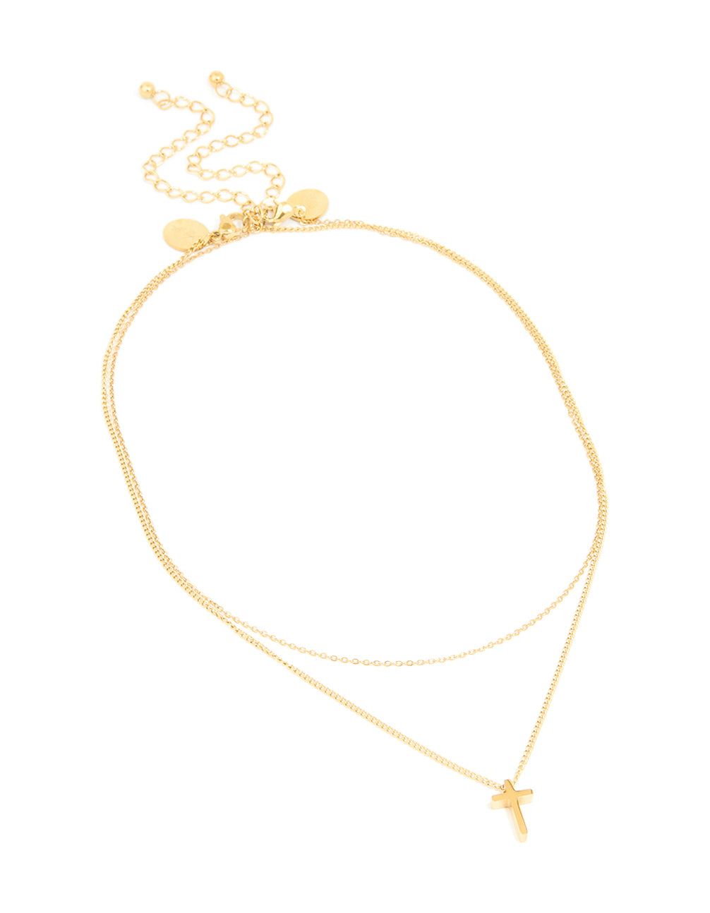 Waterproof Gold Plated Stainless Steel Cross & Chain Layered Necklace