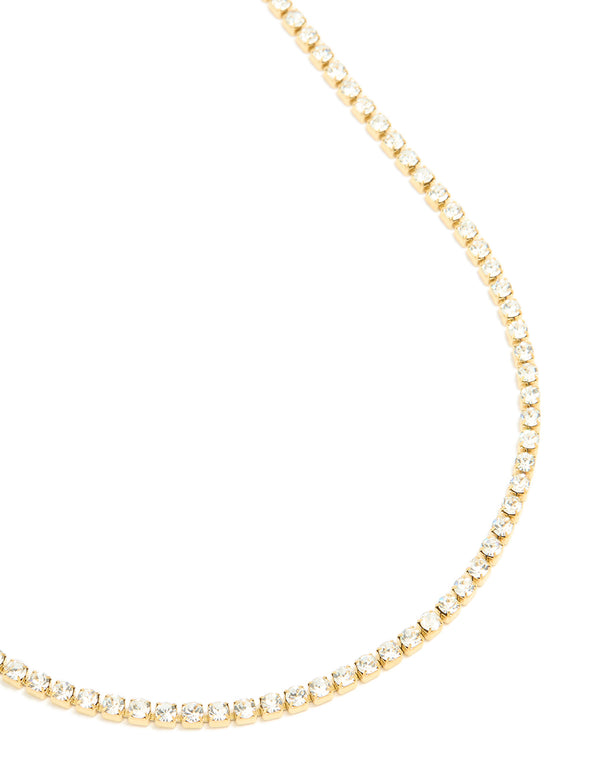 Waterproof Gold Plated Stainless Steel  Cubic Zirconia Tennis Necklace
