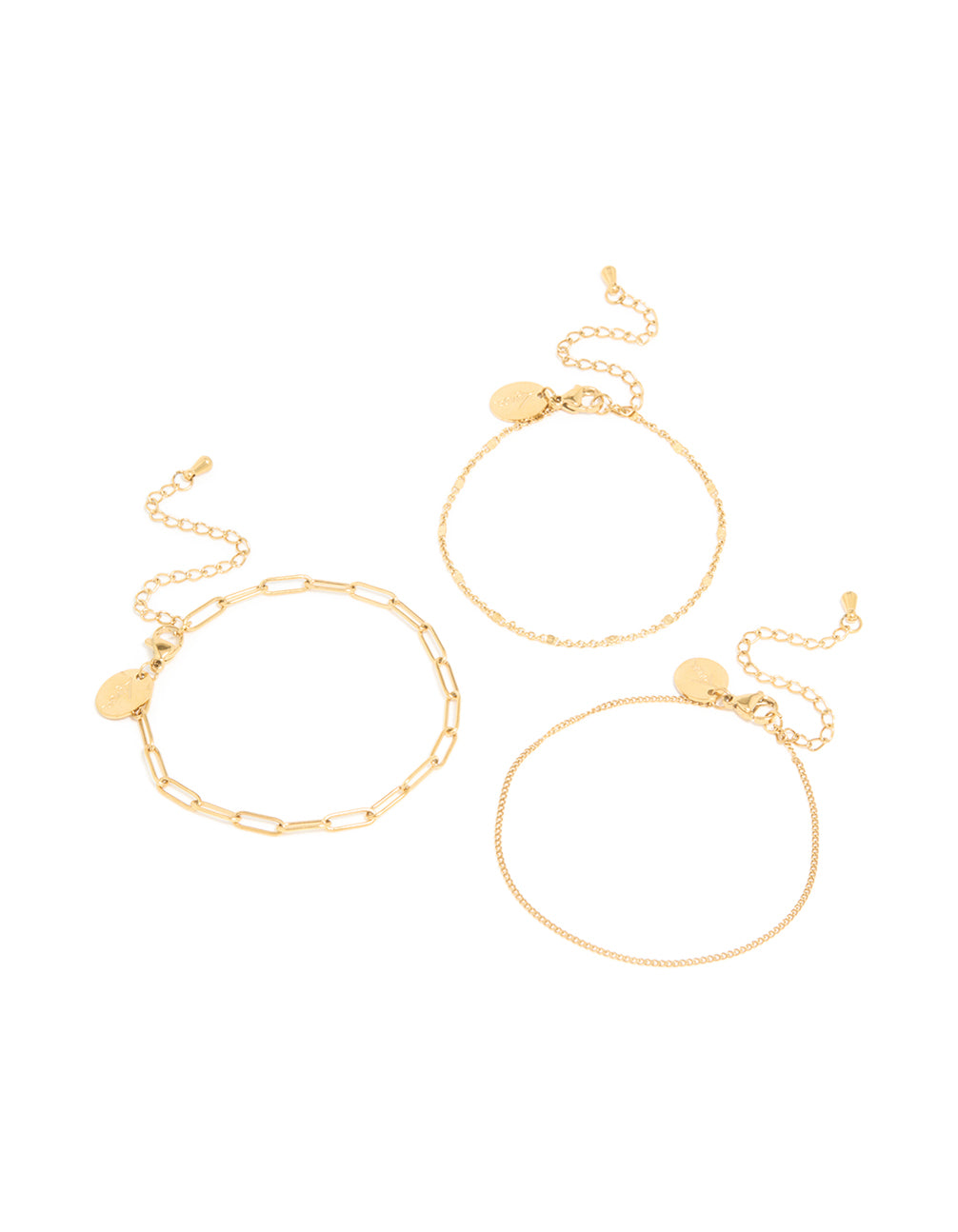 Waterproof Gold Plated Stainless Steel Mixed Chain Bracelets 3-Pack