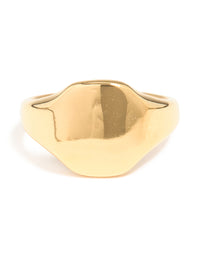 Waterproof Gold Plated Stainless Steel Signet Ring - link has visual effect only