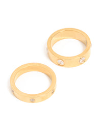 Waterproof Gold Plated Stainless Steel Cubic Zirconia Rings 2-Pack - link has visual effect only