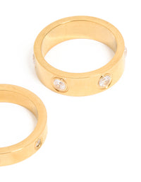 Waterproof Gold Plated Stainless Steel Cubic Zirconia Rings 2-Pack - link has visual effect only