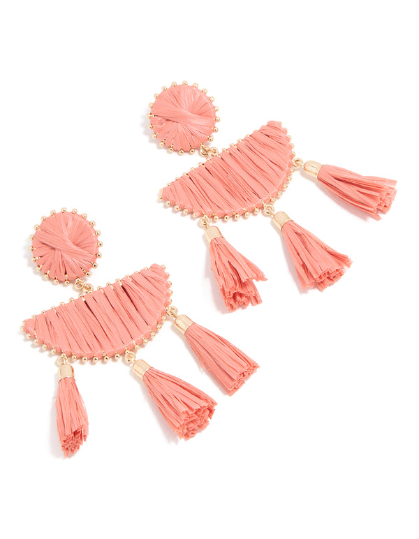 Pink Raffia Geometric Drop Earrings