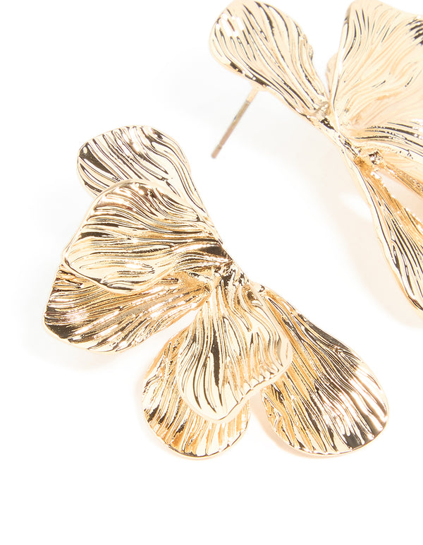 Gold Textured Fan Stud Earrings
