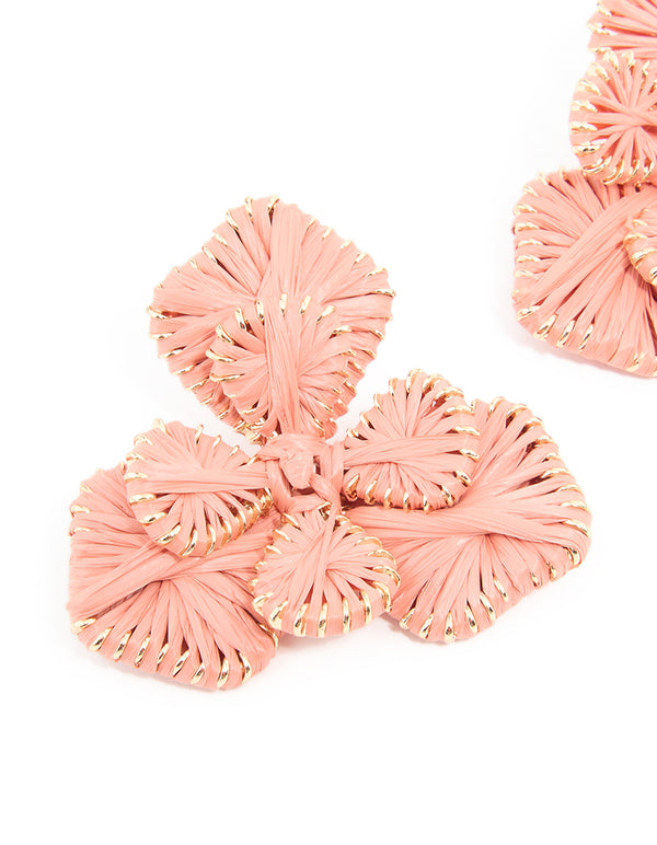 Mixed Metal Pink Raffia Paper Flower Stud Earrings