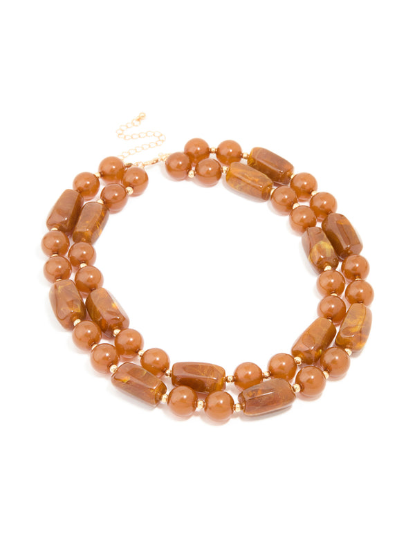 Brown Acrylic Beaded Long Layered Necklace