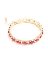 Gold Red & Clear Diamante Oval Bangle - link has visual effect only