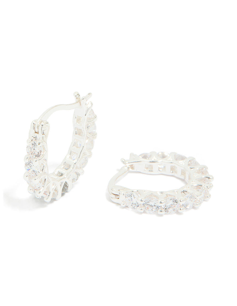 Silver Plated Cubic Zirconia Medium Oval Huggie Earrings