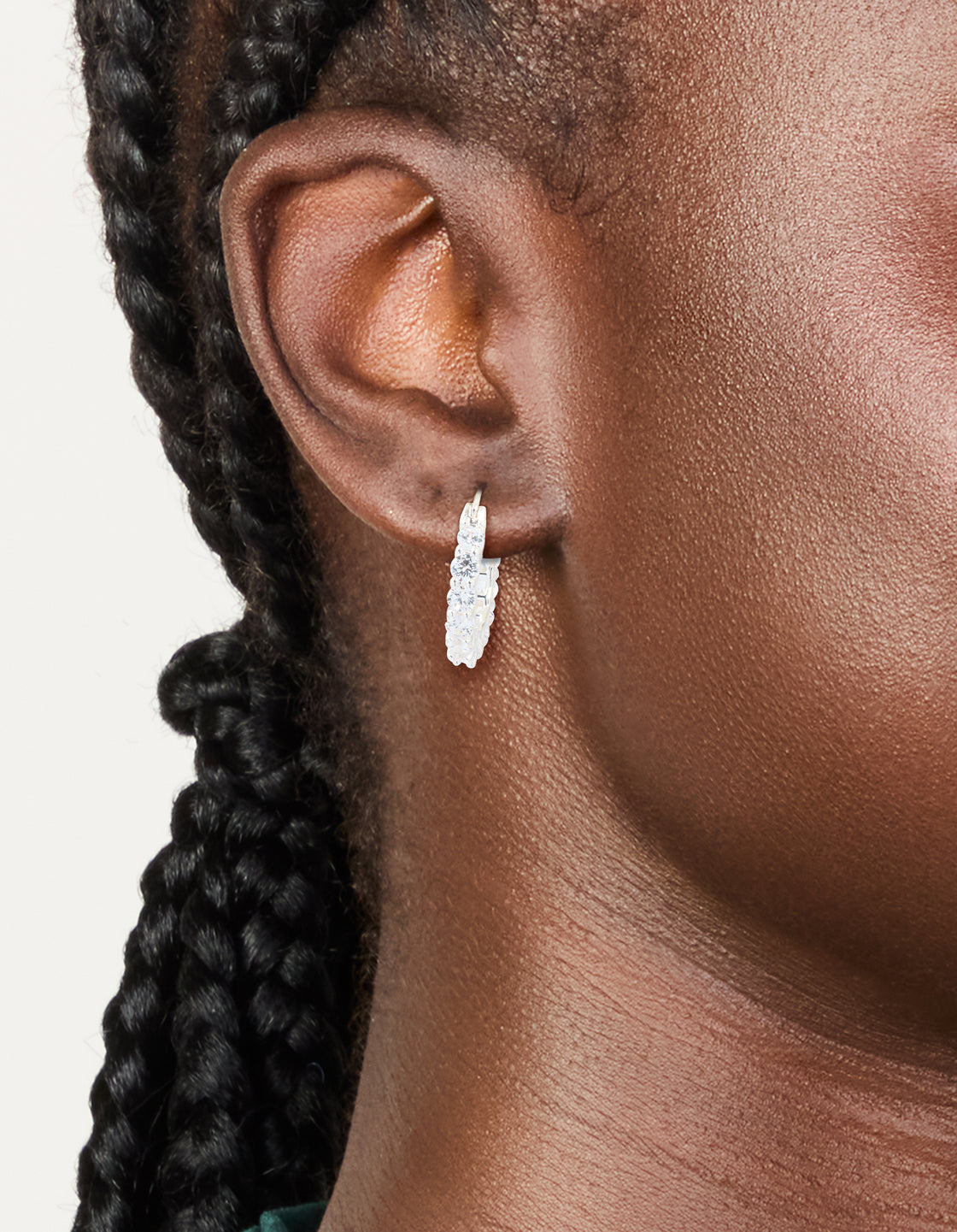 Silver Plated Cubic Zirconia Medium Oval Huggie Earrings