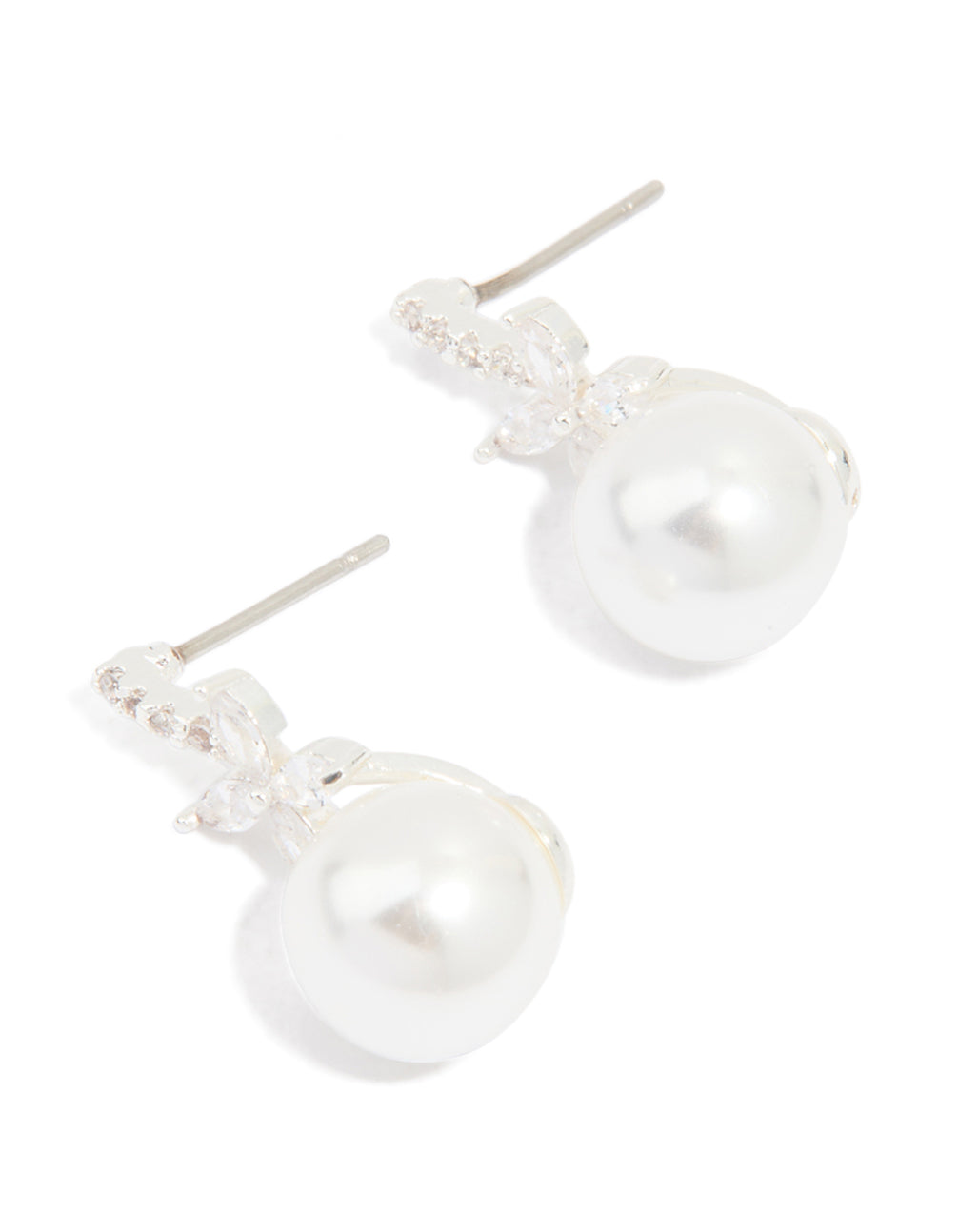 Silver Plated Cubic Zirconia Flower & Pearl Drop Earrings