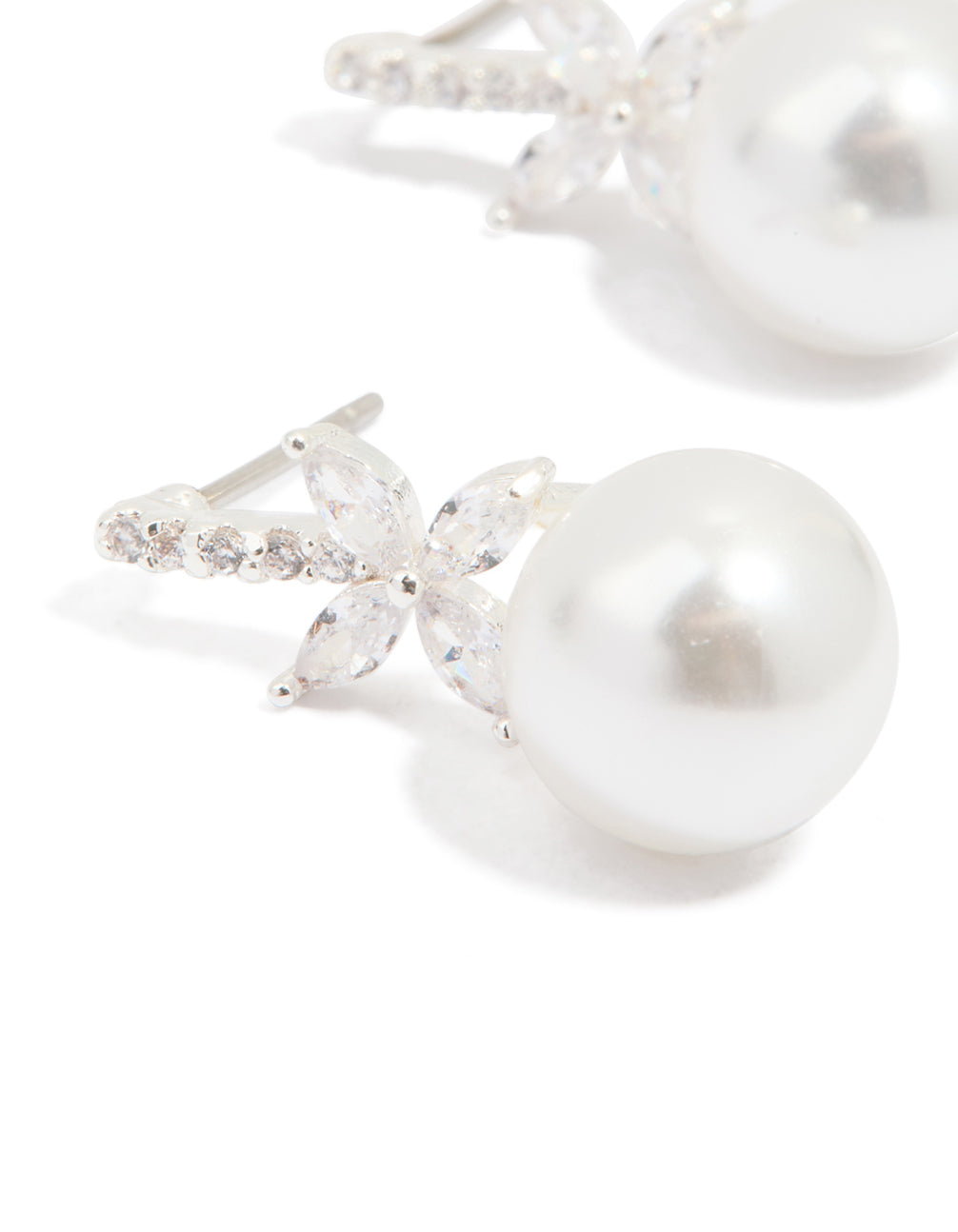 Silver Plated Cubic Zirconia Flower & Pearl Drop Earrings